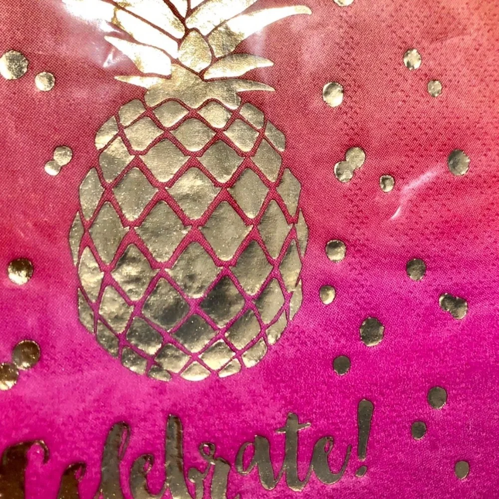 Clementine Paper Gold Foil Pineapple Cocktail Beverage Napkins (621029), 40 ct